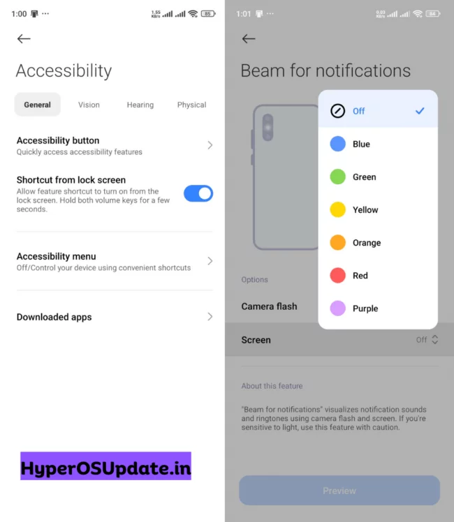 Enable Beam for Notifications in Xiaomi HyperOS & MIUI