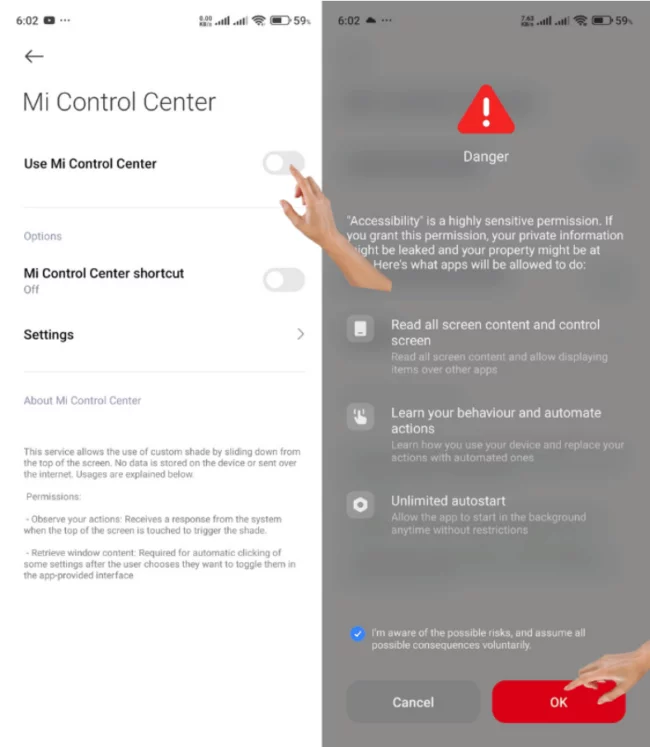 how to change control center in redmi