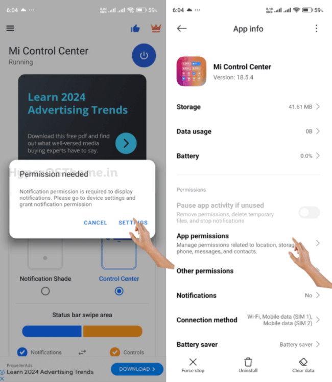 how to change control center in hyperos