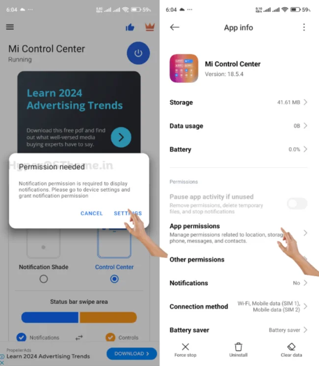 how to change control center in hyperos